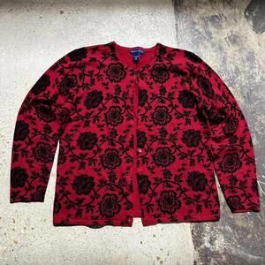 Vintage Y2K Karen Scott red and black patterned button up cardigan